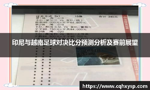 印尼与越南足球对决比分预测分析及赛前展望